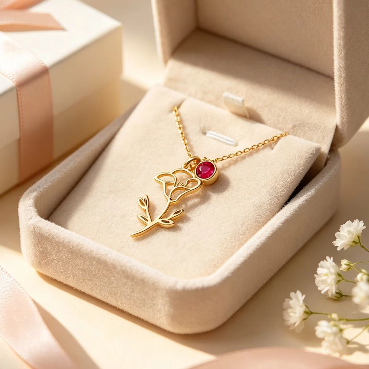 Birth Flower Necklace - Персонализированный кулон из нержавеющей стали с